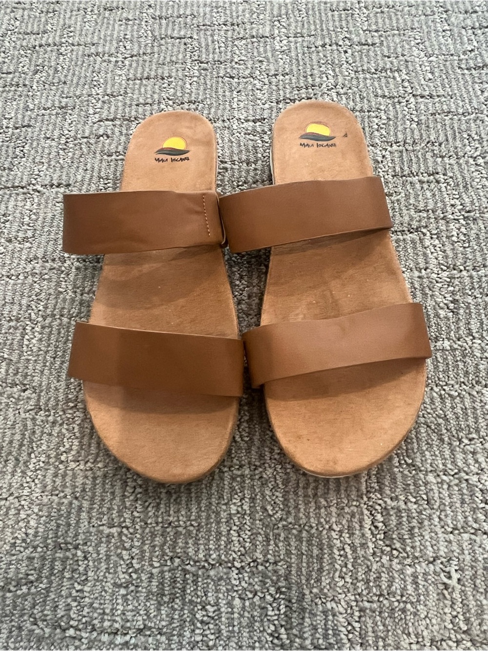 Women's Double-Strap Tan Slide Sandals